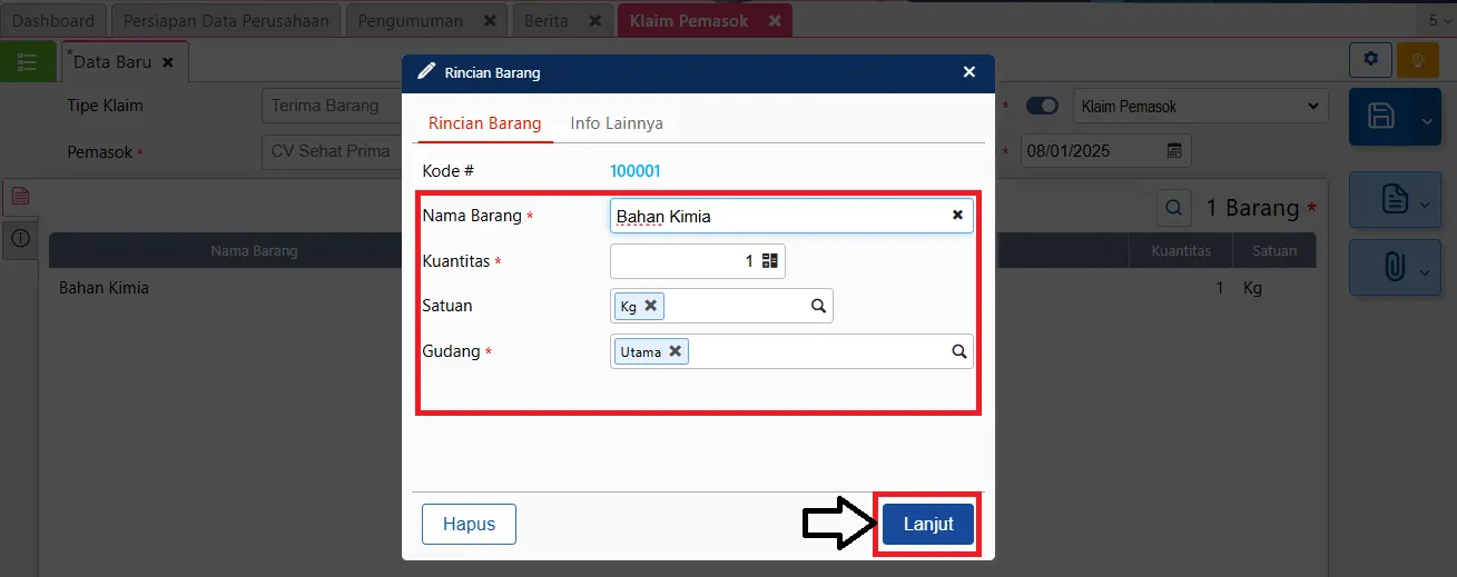 5 Menerima barang Klaim Pemasok